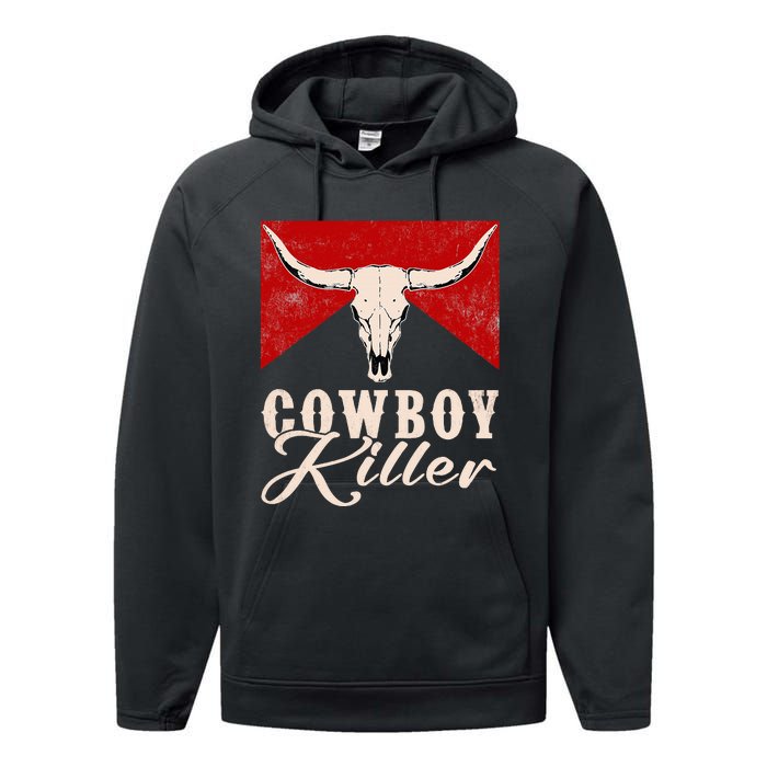 Killers Vintage Cowboy Western Rodeo Bull Skull Performance Fleece Hoodie