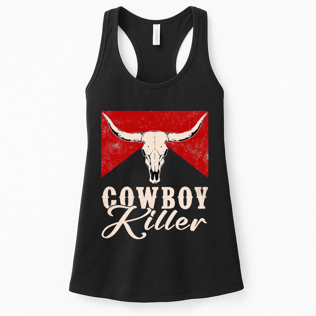 Killers Vintage Cowboy Western Rodeo Bull Skull Womens Tank Top
