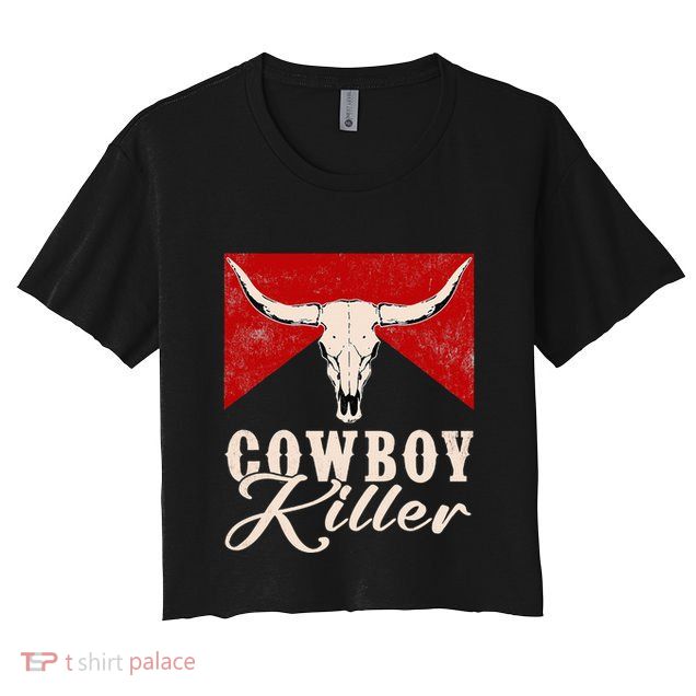 Killers Vintage Cowboy Western Rodeo Bull Skull Crop Top
