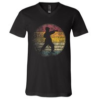 Karate Vintage Distressed Retro Silhouette 70s 80s V-Neck T-Shirt