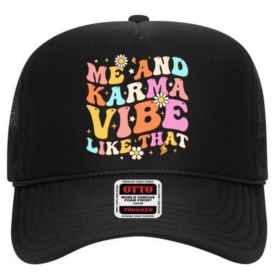 Karma Vibe Groovy Lover Funny Hippie Boho High Crown Mesh Back Trucker Hat