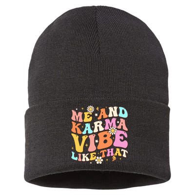 Karma Vibe Groovy Lover Funny Hippie Boho Sustainable Knit Beanie