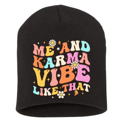 Karma Vibe Groovy Lover Funny Hippie Boho Short Acrylic Beanie