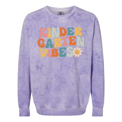 Kindergarten Vibes Kinder Crew Retro First Day Of School Colorblast Crewneck Sweatshirt