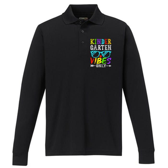 Kindergarten Vibes Only Back To School Cool Kids Teacher Performance Long Sleeve Polo