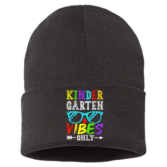 Kindergarten Vibes Only Back To School Cool Kids Teacher Sustainable Knit Beanie