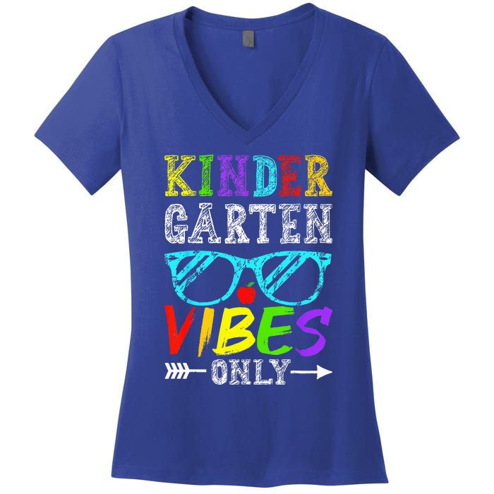 Kindergarten Vibes Only Back To School Cool Teacher Women's V-Neck T-Shirt