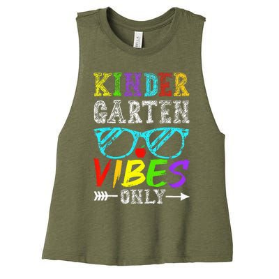 Kindergarten Vibes Only Back To School Cool Teacher Women's Racerback Cropped Tank