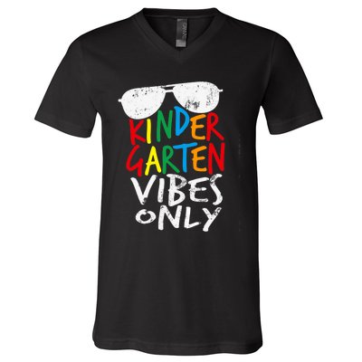 Kindergarten Vibes Only Back to School Cool Teacher V-Neck T-Shirt