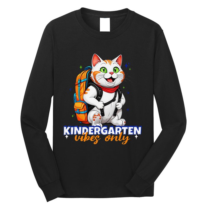 Kindergarten Vibes Only Cute Cat Back To School First Long Sleeve Shirt