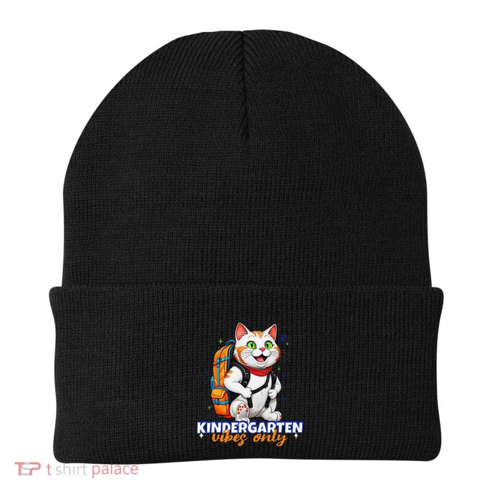 Kindergarten Vibes Only Cute Cat Back To School First Knit Cap Winter Beanie