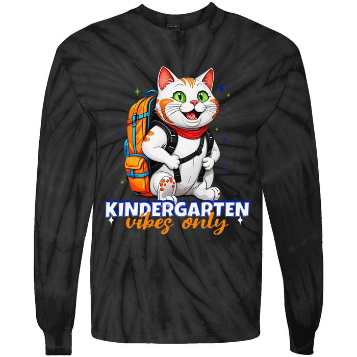 Kindergarten Vibes Only Cute Cat Back To School First Tie-Dye Long Sleeve Shirt