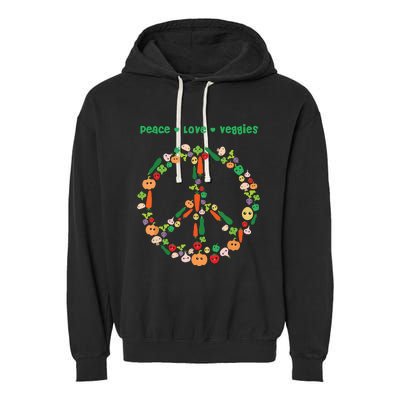 Kawaii Vegetables Peace Sign Funny Gift For Vegetarian Vegan Garment-Dyed Fleece Hoodie