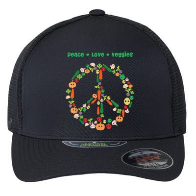 Kawaii Vegetables Peace Sign Funny Gift For Vegetarian Vegan Flexfit Unipanel Trucker Cap