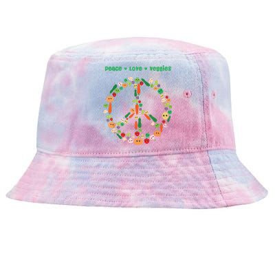 Kawaii Vegetables Peace Sign Funny Gift For Vegetarian Vegan Tie-Dyed Bucket Hat