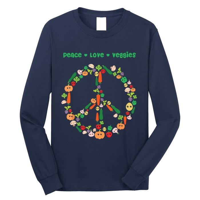 Kawaii Vegetables Peace Sign Funny Gift For Vegetarian Vegan Long Sleeve Shirt