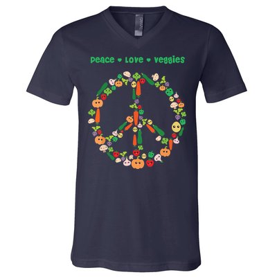 Kawaii Vegetables Peace Sign Funny Gift For Vegetarian Vegan V-Neck T-Shirt