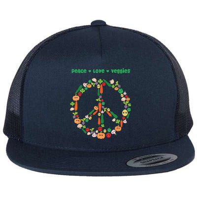 Kawaii Vegetables Peace Sign Funny Gift For Vegetarian Vegan Flat Bill Trucker Hat