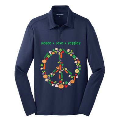 Kawaii Vegetables Peace Sign Funny Gift For Vegetarian Vegan Silk Touch Performance Long Sleeve Polo