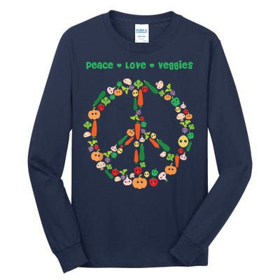 Kawaii Vegetables Peace Sign Funny Gift For Vegetarian Vegan Tall Long Sleeve T-Shirt