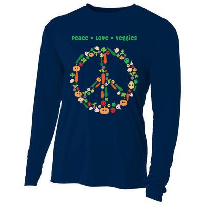 Kawaii Vegetables Peace Sign Funny Gift For Vegetarian Vegan Cooling Performance Long Sleeve Crew