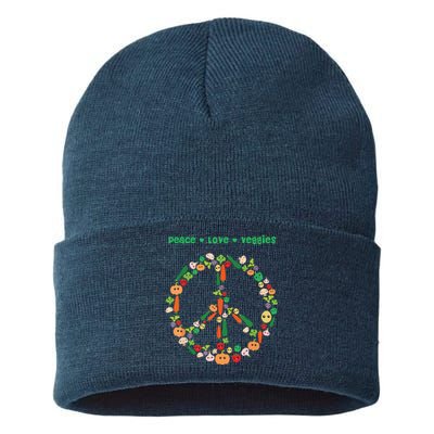 Kawaii Vegetables Peace Sign Funny Gift For Vegetarian Vegan Sustainable Knit Beanie