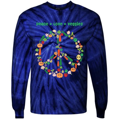 Kawaii Vegetables Peace Sign Funny Gift For Vegetarian Vegan Tie-Dye Long Sleeve Shirt