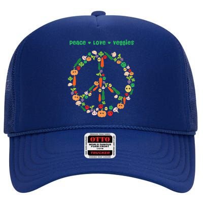 Kawaii Vegetables Peace Sign Funny Gift For Vegetarian Vegan High Crown Mesh Back Trucker Hat