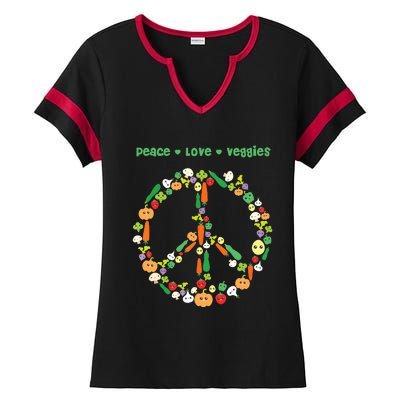 Kawaii Vegetables Peace Sign Funny Gift For Vegetarian Vegan Ladies Halftime Notch Neck Tee