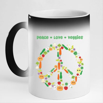 Kawaii Vegetables Peace Sign Funny Gift For Vegetarian Vegan 11oz Black Color Changing Mug