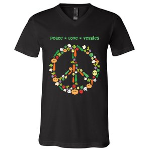 Kawaii Vegetables Peace Sign Funny Gift For Vegetarian Vegan V-Neck T-Shirt