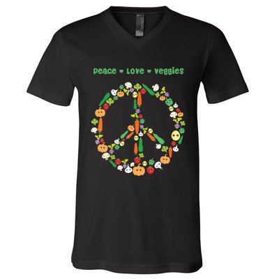 Kawaii Vegetables Peace Sign Funny Gift For Vegetarian Vegan V-Neck T-Shirt