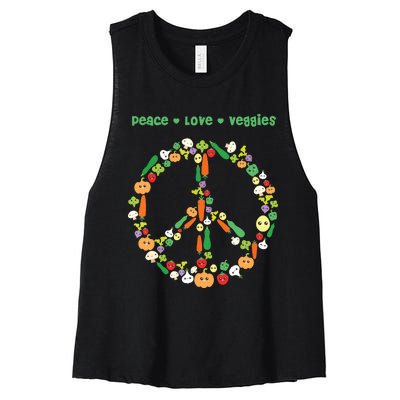 Kawaii Vegetables Peace Sign Funny Gift For Vegetarian Vegan Women's Racerback Cropped Tank