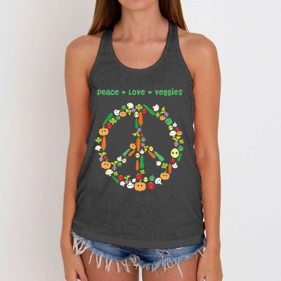 Kawaii Vegetables Peace Sign Funny Gift For Vegetarian Vegan Women's Knotted Racerback Tank