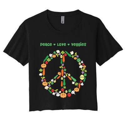 Kawaii Vegetables Peace Sign Funny Gift For Vegetarian Vegan Women's Crop Top Tee