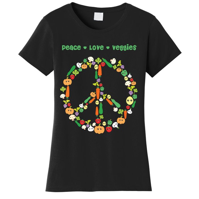 Kawaii Vegetables Peace Sign Funny Gift For Vegetarian Vegan Women's T-Shirt