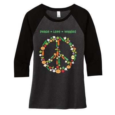 Kawaii Vegetables Peace Sign Funny Gift For Vegetarian Vegan Women's Tri-Blend 3/4-Sleeve Raglan Shirt