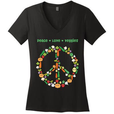 Kawaii Vegetables Peace Sign Funny Gift For Vegetarian Vegan Women's V-Neck T-Shirt