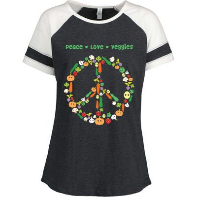 Kawaii Vegetables Peace Sign Funny Gift For Vegetarian Vegan Enza Ladies Jersey Colorblock Tee