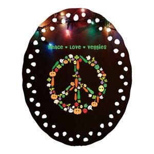 Kawaii Vegetables Peace Sign Funny Gift For Vegetarian Vegan Ceramic Oval Ornament