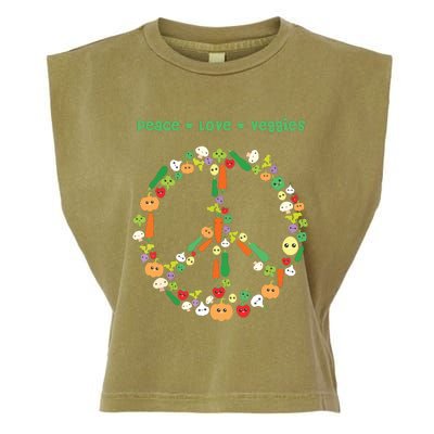 Kawaii Vegetables Peace Sign Funny Gift For Vegetarian Vegan Garment-Dyed Women's Muscle Tee