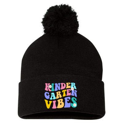 Kindergarten Vibes Retro Colorful Pom Pom 12in Knit Beanie