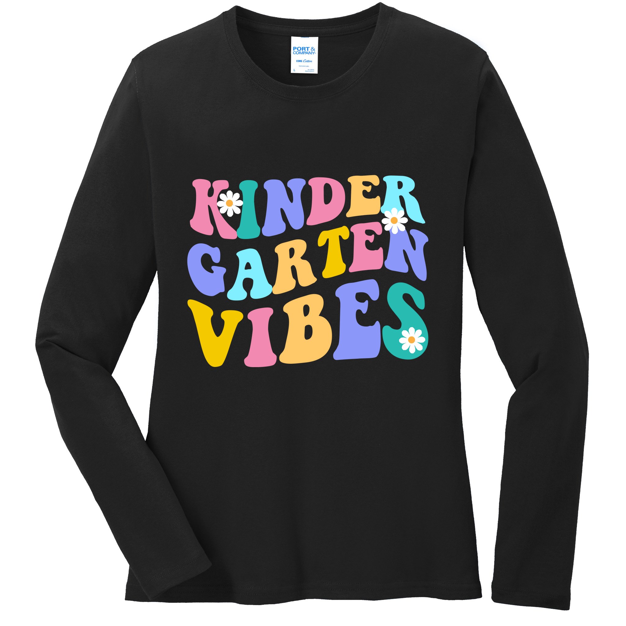 Kindergarten Vibes Retro Colorful Ladies Long Sleeve Shirt