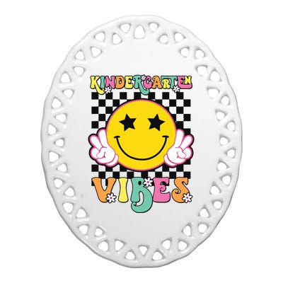 Kindergarten Vibes Smile Face Back To School Kinder Girl Ceramic Oval Ornament