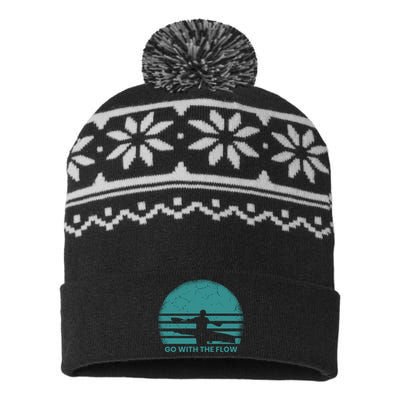 Kayaking Vintage Sunset River Kayak Kayaker Gift USA-Made Snowflake Beanie