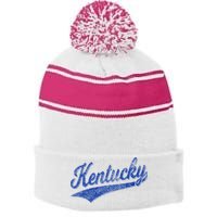 Kentucky Varsity Script Classic Sports Jersey Style Stripe Pom Pom Beanie
