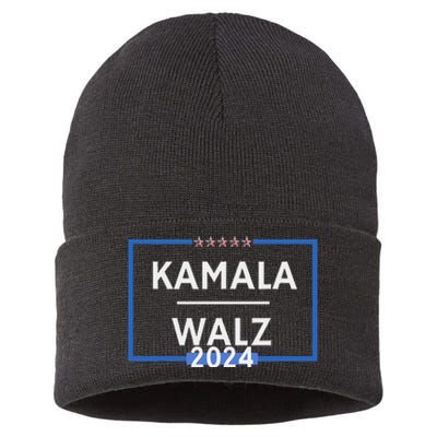 Kamala Walz 2024 Is President Election Is Vote Democratic Sustainable Knit Beanie