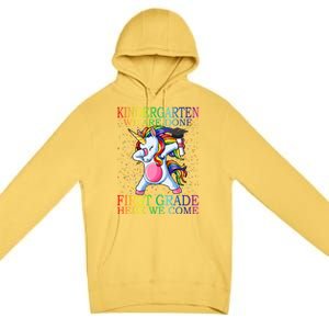 Kindergarten We Are Done First Grade Here We Come Unicorn Great Gift Premium Pullover Hoodie