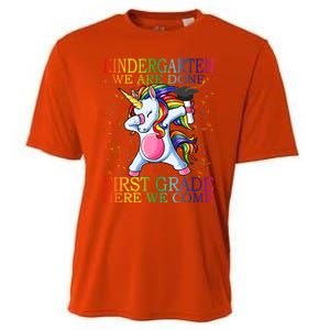 Kindergarten We Are Done First Grade Here We Come Unicorn Great Gift Cooling Performance Crew T-Shirt