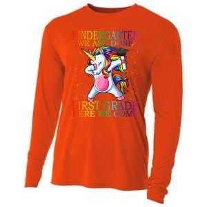 Kindergarten We Are Done First Grade Here We Come Unicorn Great Gift Cooling Performance Long Sleeve Crew